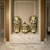 European-style light luxury ceramic vase set of three pieces, gilded three-dimensional relief flower storage jar, soft decoration for the living room entrance Specification image